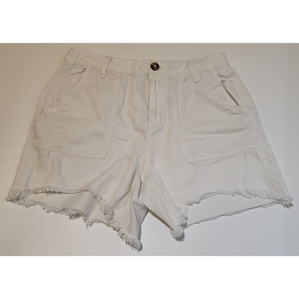 Aerie White High-Waisted Factory Distressed Frayed Denim Shorts‎ - Size Medium